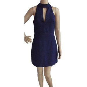 Express 6 Blue Mock Neck Keyhole Sleeveless Sheath Dress back black lace small